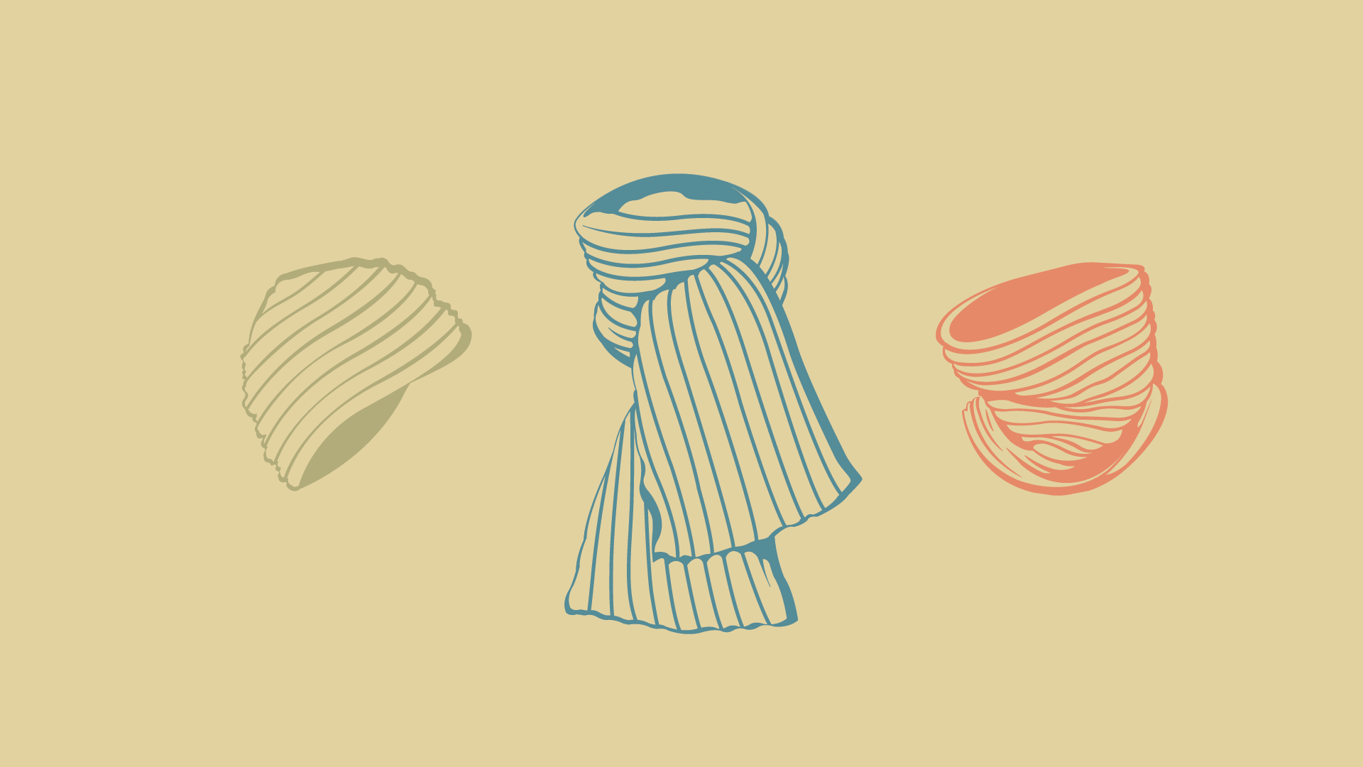 An image showing the clothing illustrations for the inside of the labels - a hat, scarf and snood