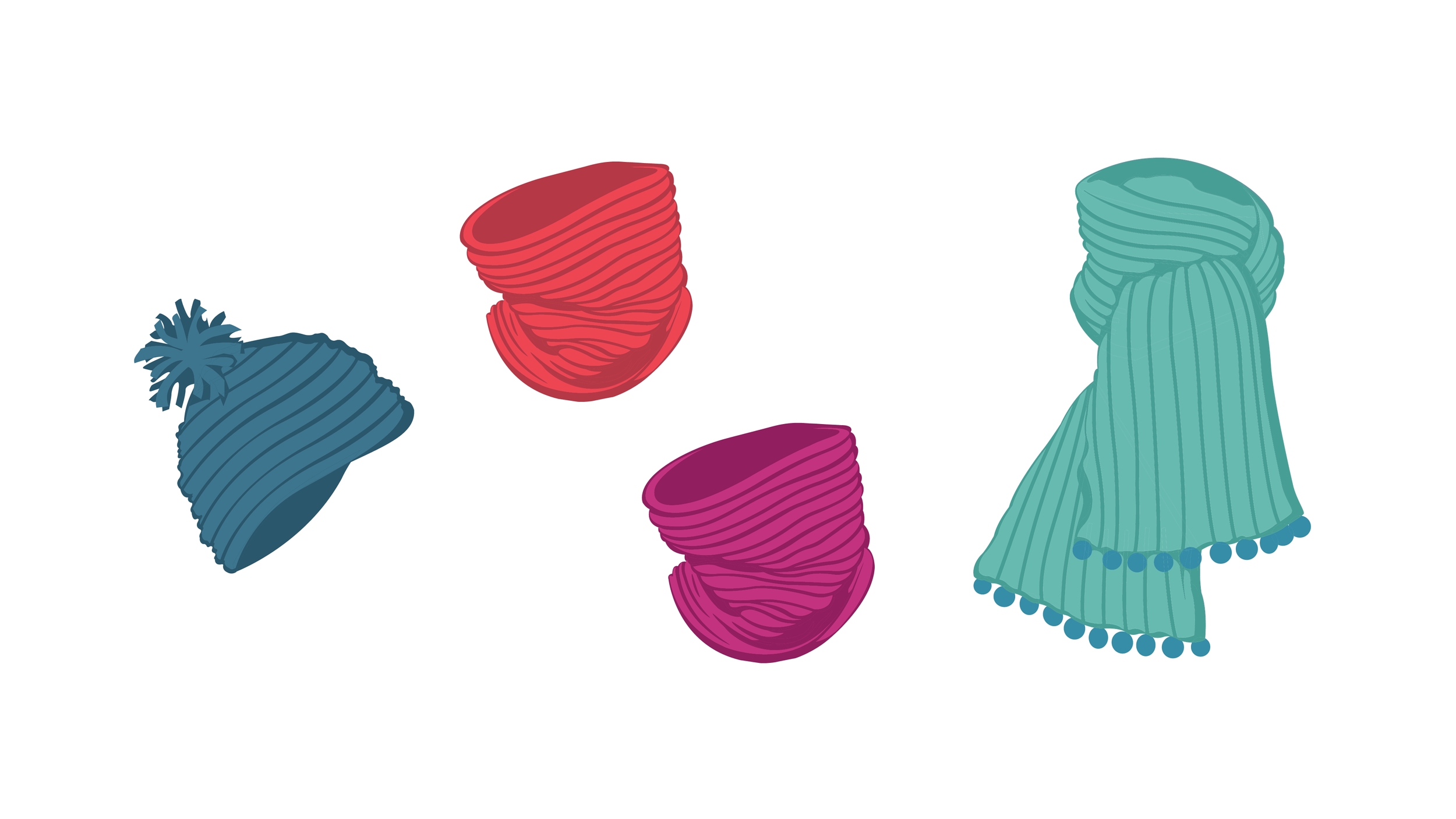 An image showing the ilustrations of the hat, scarf and two snood used for the childrens label