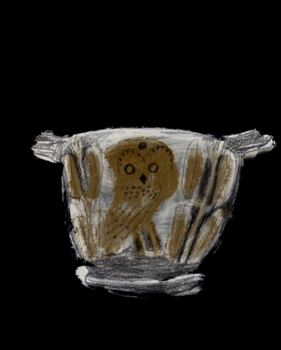 Have you seen this little owl somewhere? 
 
There are several versions. One of the symbols of the goddess Athena, the owl in this drinking cup is a long time resident of the @fitzmuseum_uk In Cambridge, and one of my favourites. There is something so