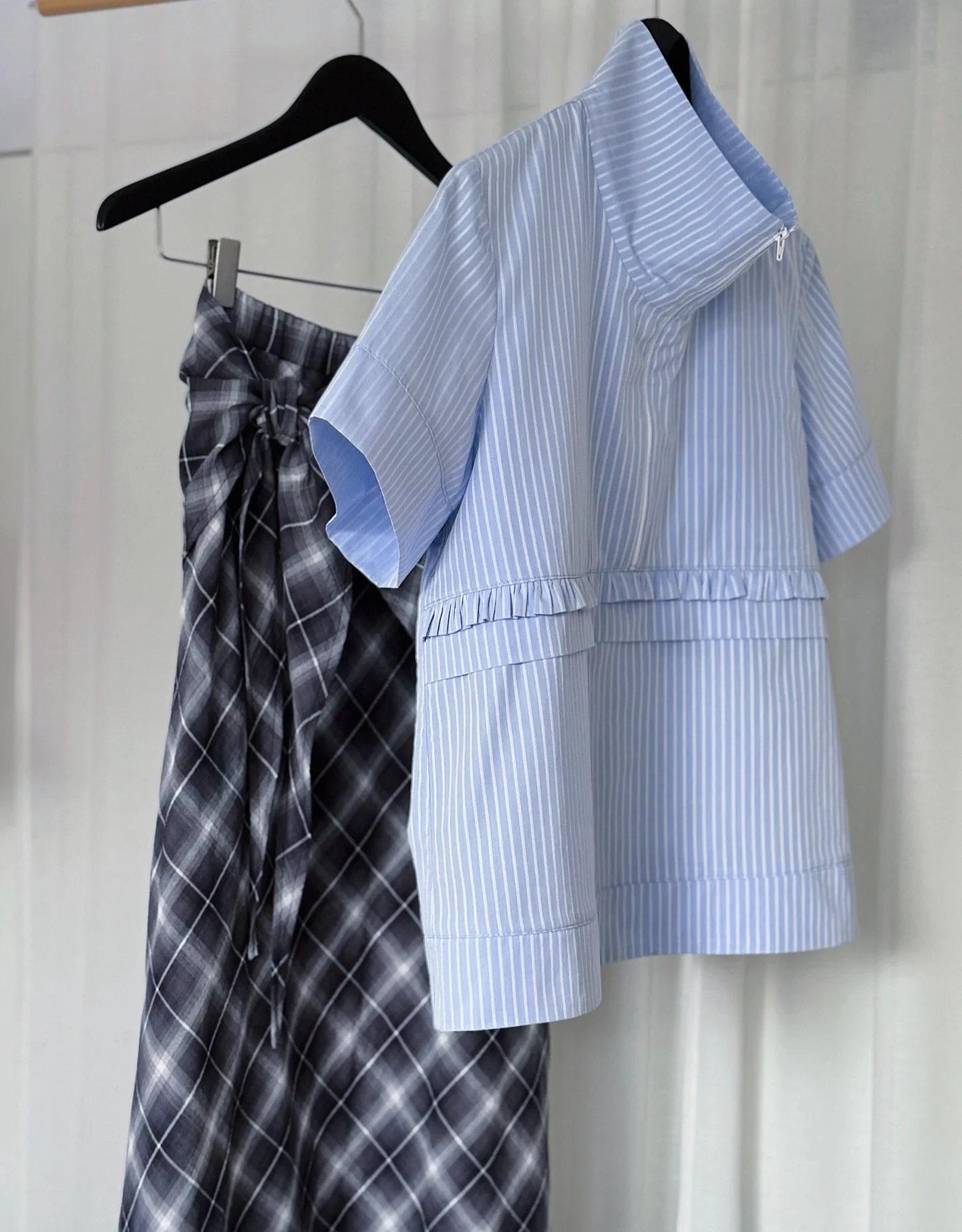 IRIS &amp; ELLI 🩶🩵

&mdash;&mdash;&mdash;&mdash;&mdash;

#checked 
#checkedskirt 
#stripedshirt 
#imadeyourclothes 
#ootd