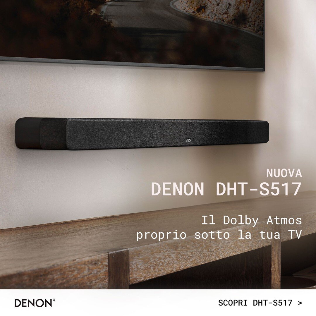 🇮🇹 DENON DHT - S517 - AUDIO 3D CON DOLBY ATMOS
Suono surround spettacolare e coinvolgente, messo a punto dagli esperti del suono Denon per un'esperienza cinematografica perfetta. Goditi bassi potenziati, dialoghi cristallini e un suono avvolgente, 