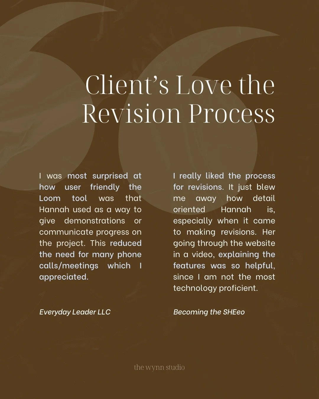 Revisions don&rsquo;t have to be a headache.
My clients actually love the process, and that&rsquo;s not something you hear every day in the design world.

Why? 

Because I keep it simple ➔ no endless meetings, no tech overwhelm. Just clear Loom video
