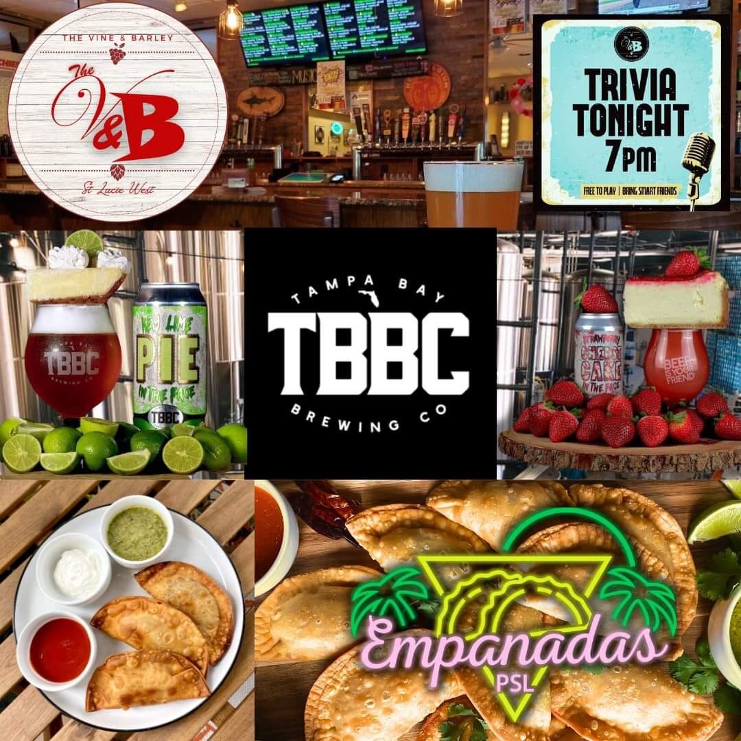Forgot to make dinner reservations for tonight? 🤭

Starting at 7:00 PM at The Vine &amp; Barley ,  Valentine's Day Think and Drink Trivia featuring Tampa Bay Brewing Company SOUR EXTRAVAGANZA 🍻&hearts;️ Empanadas PSL  will be set up outside from 6: