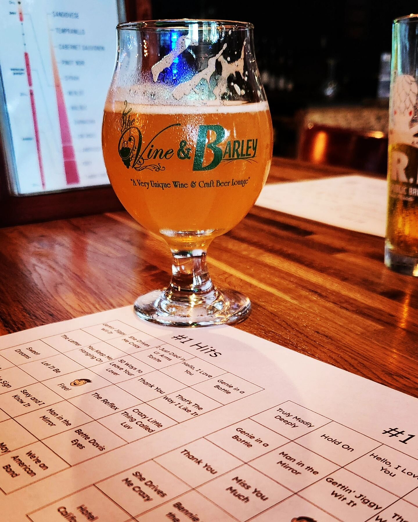 🎶🍻 Join us every Saturday evening at The Vine &amp; Barley for &quot;Music Bingo&quot; from 7 PM - 9 PM! 🎉 

Grab your friends, sip on some craft beer and wine, and get ready for a night of good tunes, great drinks, and awesome prizes! 🎁 

Don't 