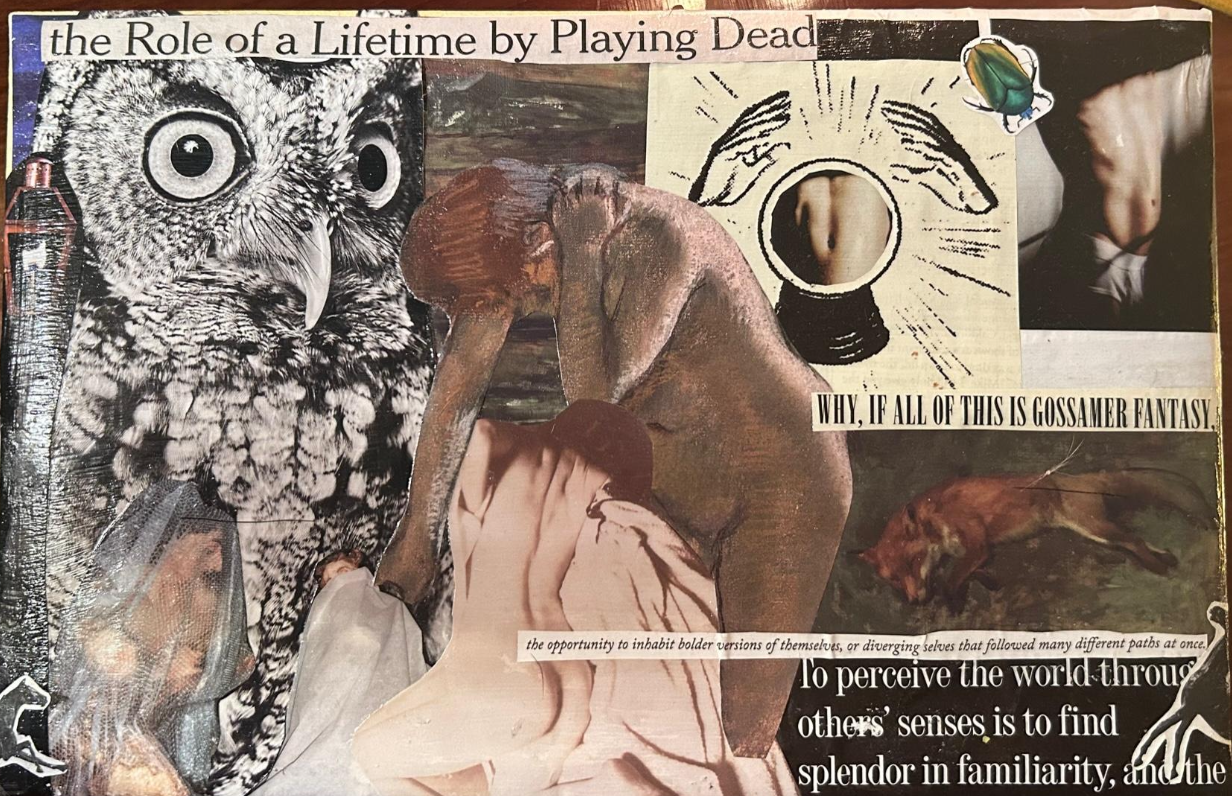 Robin Miniter, The Role of a Lifetime, Collage on an old jewelry box from the side of the road, 2023