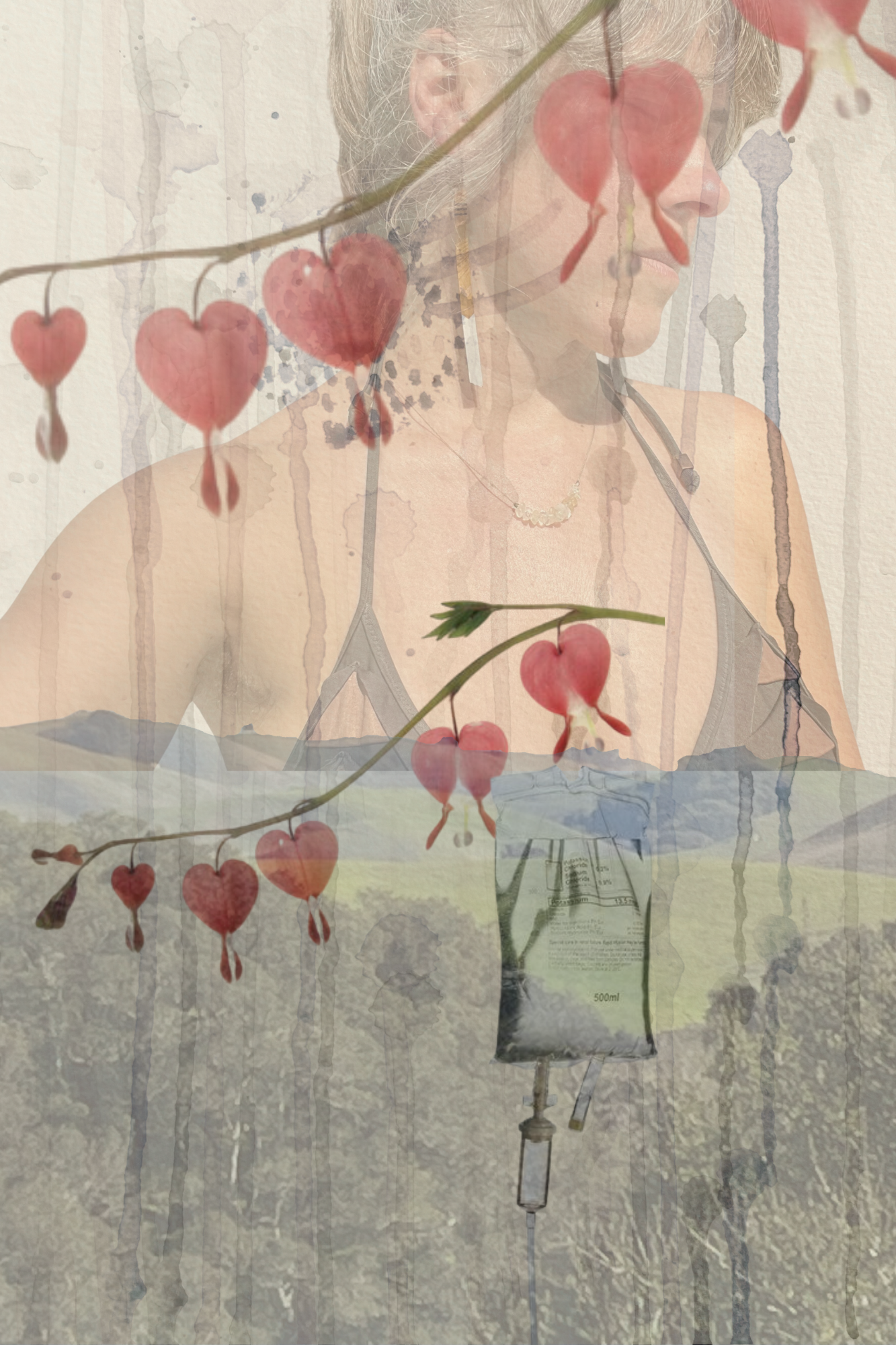 Nova Campbell, Bleeding Grief, Watercolor, Photography, Collage, 2025