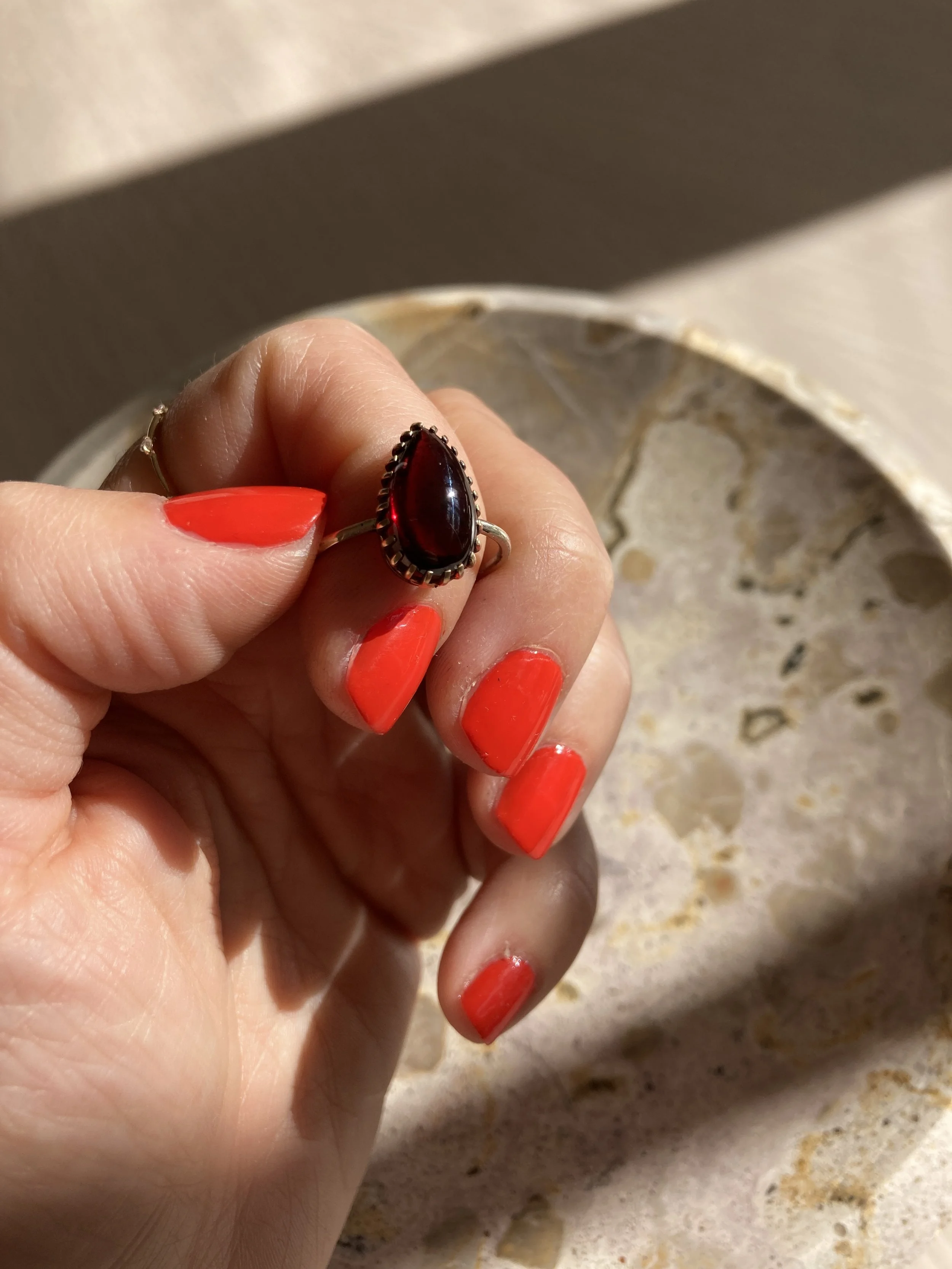 Antique Teardrop Garnet Ring