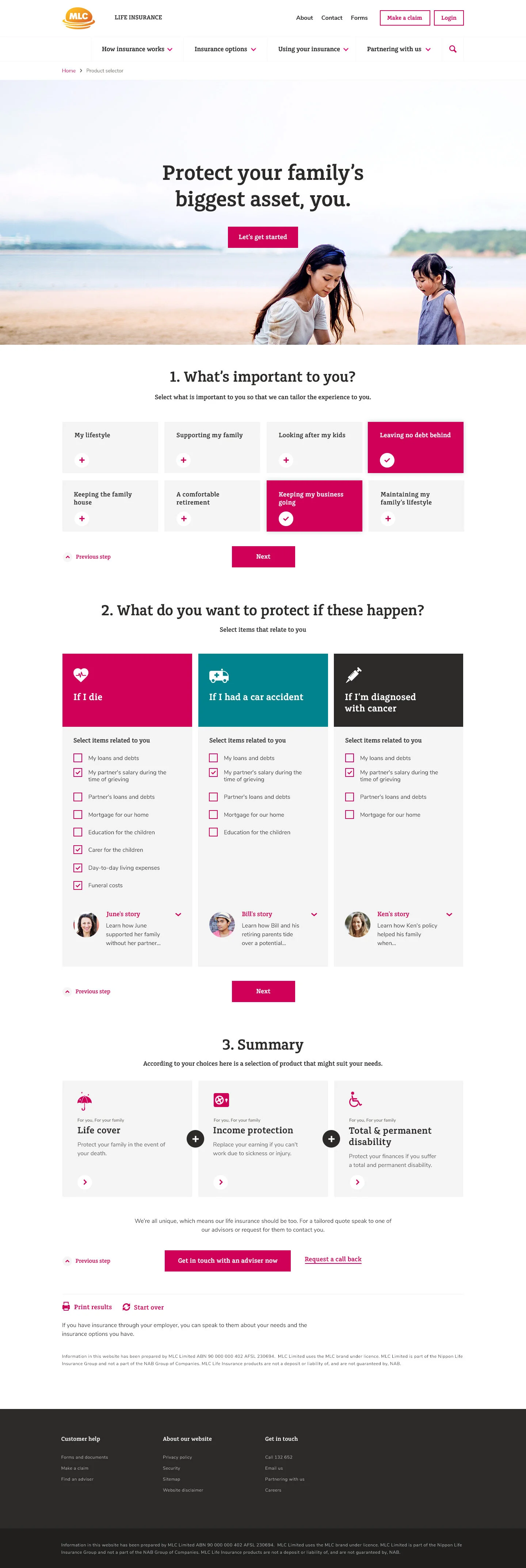 Insurance products selector