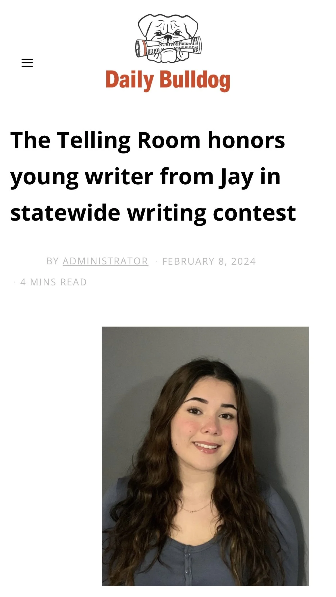The Telling Room honors young writer from Jay in statewide writing contest (The Daily Bulldog)