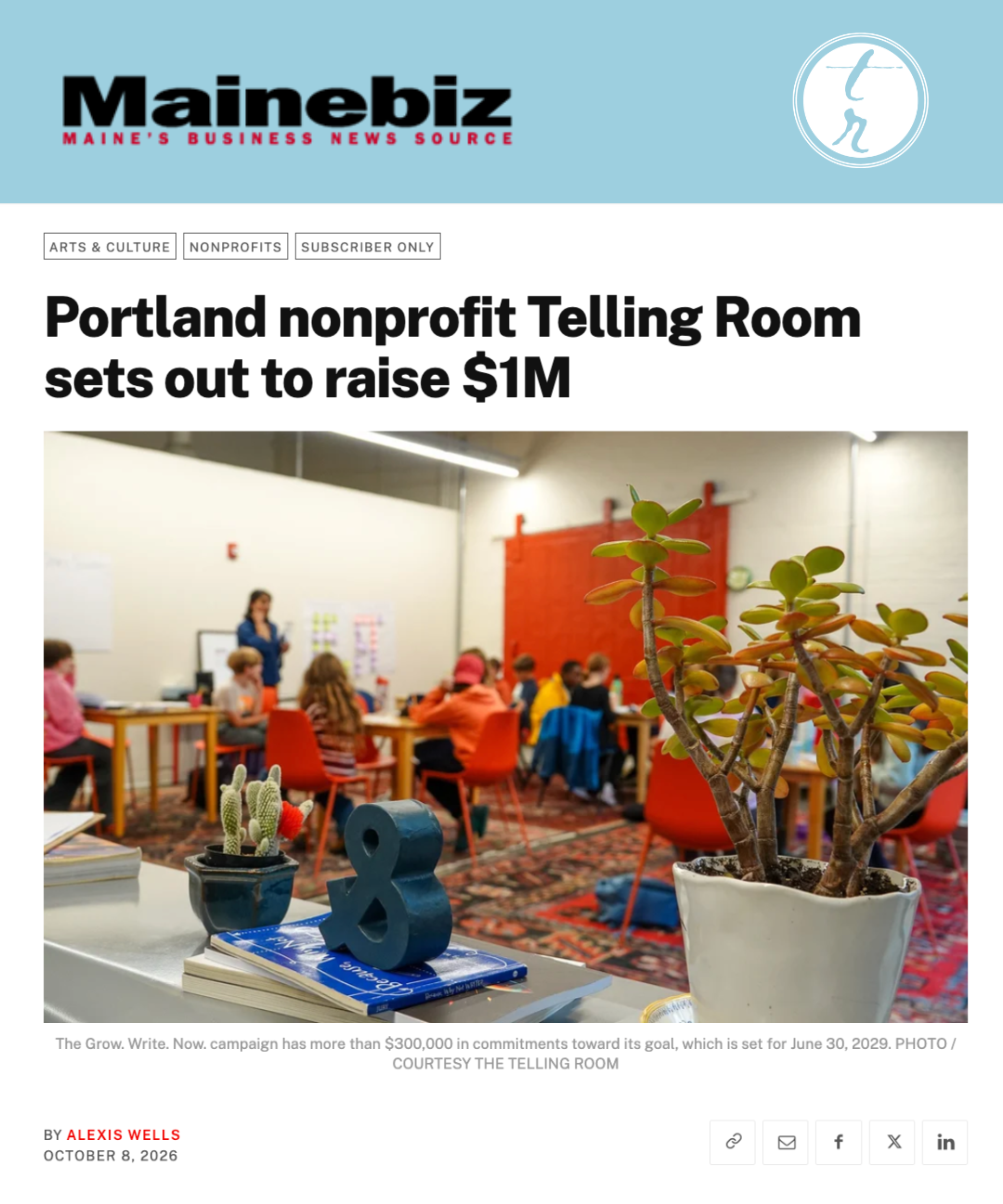 Mainebiz Highlights Telling Room's Grow. Write. Now Campaign