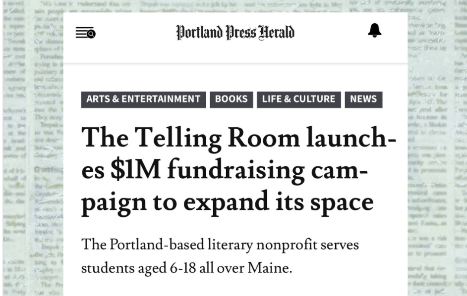 Portland Press Herald Features Telling Room's Fundraising Campaign