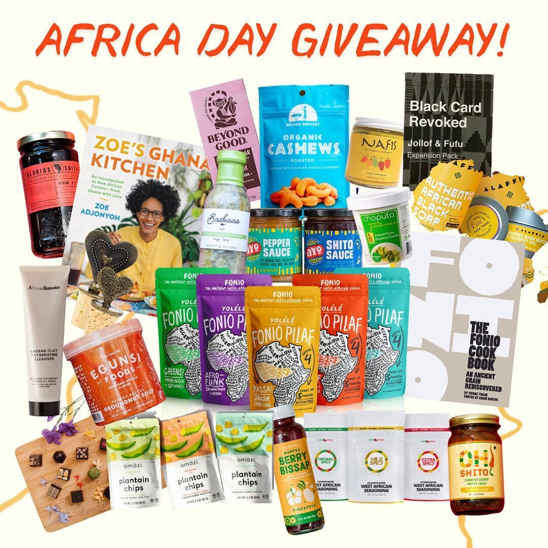 🎉 AFRICA DAY GIVEAWAY 🎉 

Celebrate with our biggest giveaway ever! We&rsquo;ve come together with TWENTY Africa-centric brands, entrepreneurs, chefs, and community leaders to bring you $1000 worth of prizes!! We couldn&rsquo;t be prouder to be in 