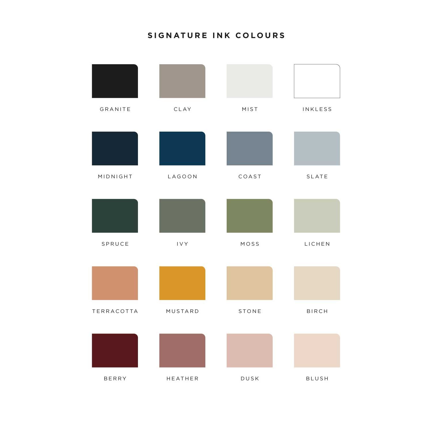Signature ink colour palette