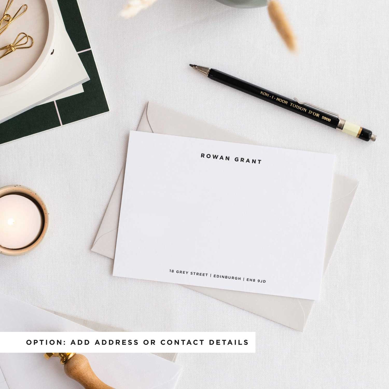 Personalised notecards letterpress printed with a name and address