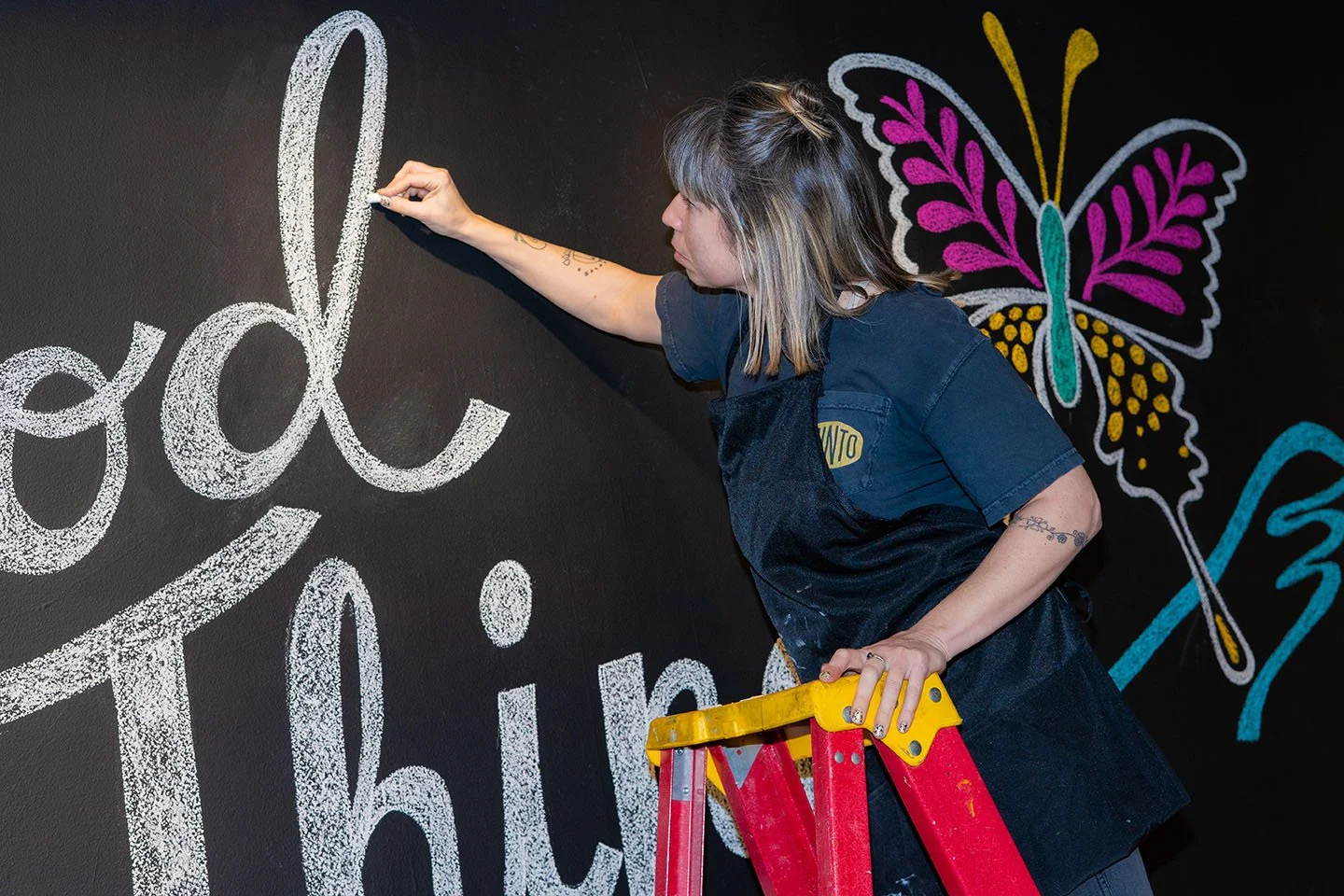 Large chalk mural at Aloft Hotel Greenville SC