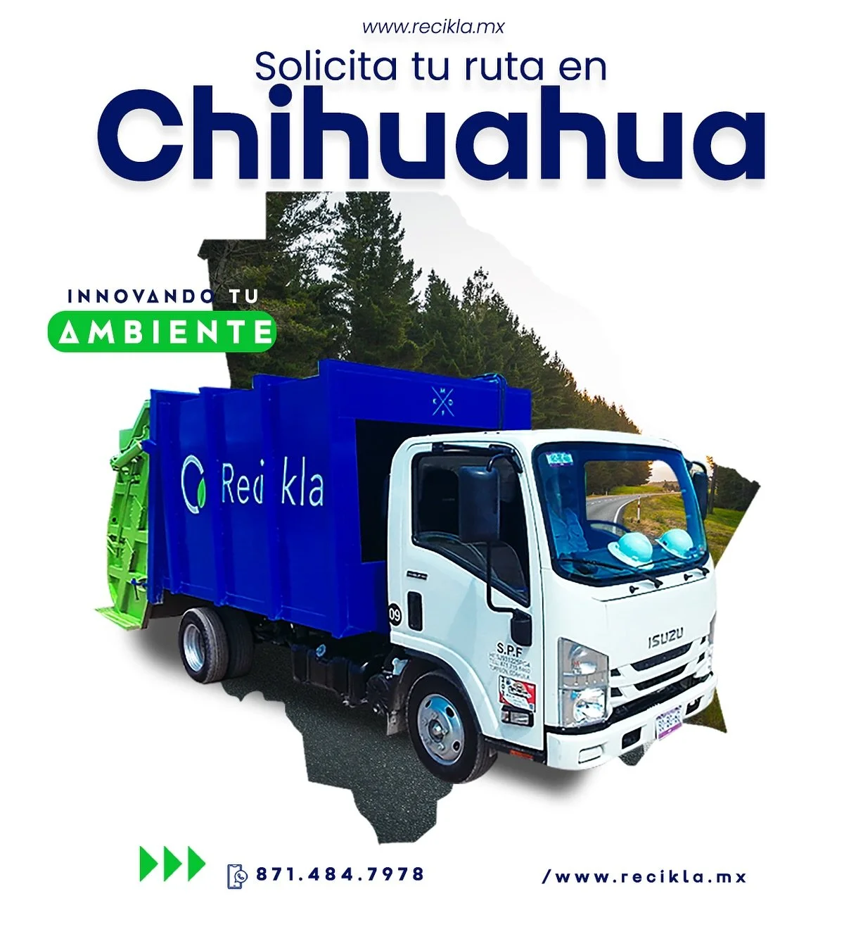 ♻️ Chihuahua se suma a la ruta responsable de residuos empresariales
Descubre cómo hacerlo fácil con 👉🏼 www.recikla.mx
🖊️ Solicita tu servicio en línea y deja el resto en nuestras manos.
Con Recikla Ambiental obtienes:
📦 Con