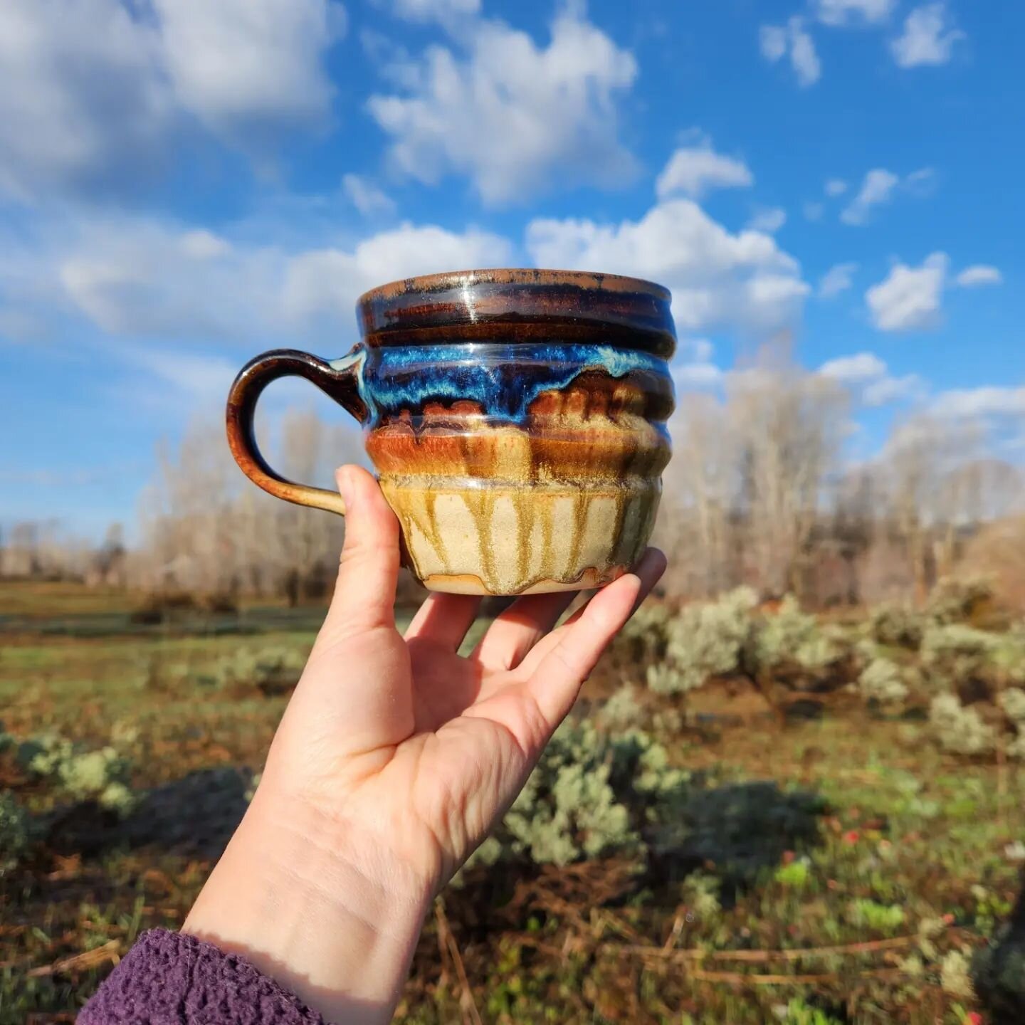 Made this mug a looong time ago and it had some flaws, so it stayed home with me as most of my seconds do. It has slowly become one of my favorites, flaws and all! 
Appreciating it extra this morning  as Willie and I walk around the property, observi