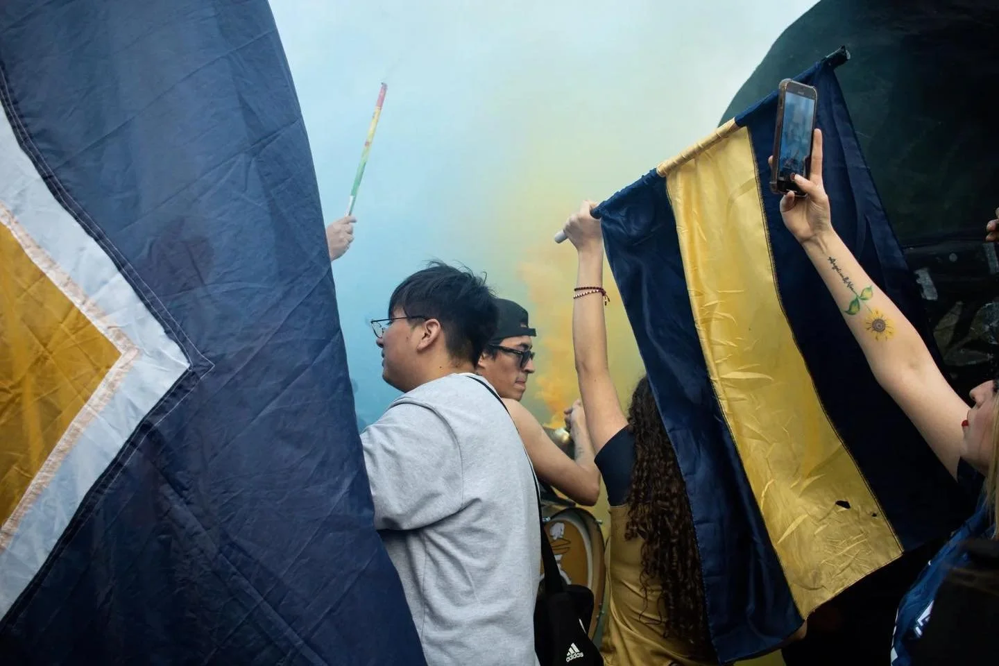 In the middle of football fans