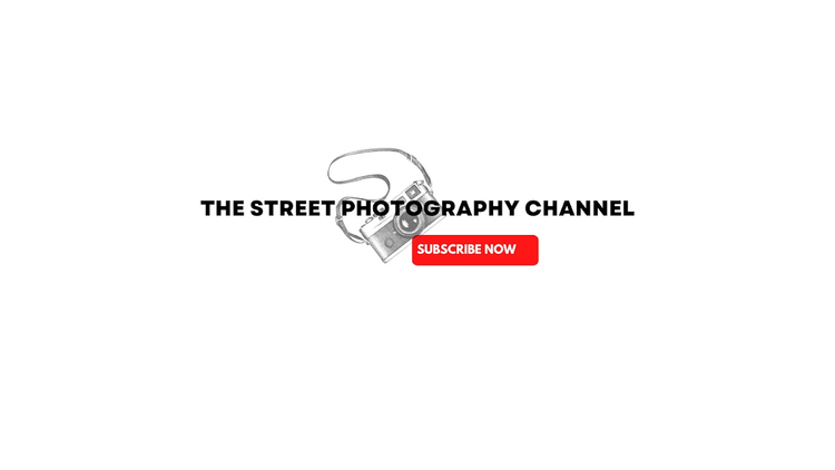 Logo for The Street Photography Channel featuring a hand holding a camera with a red subscribe button.
