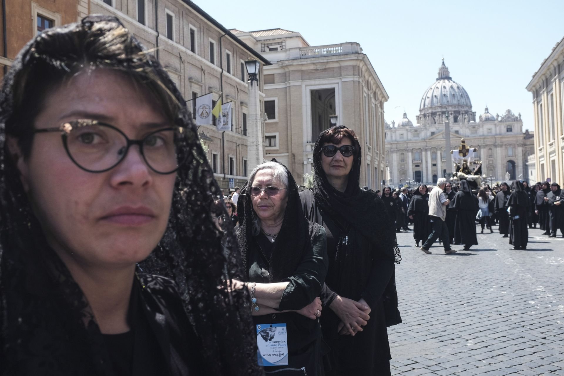 05/22/2016 - Rome, Italy: Some women dressed in black in Via della Conciliazione during the procession of black sack in Rome, Italy