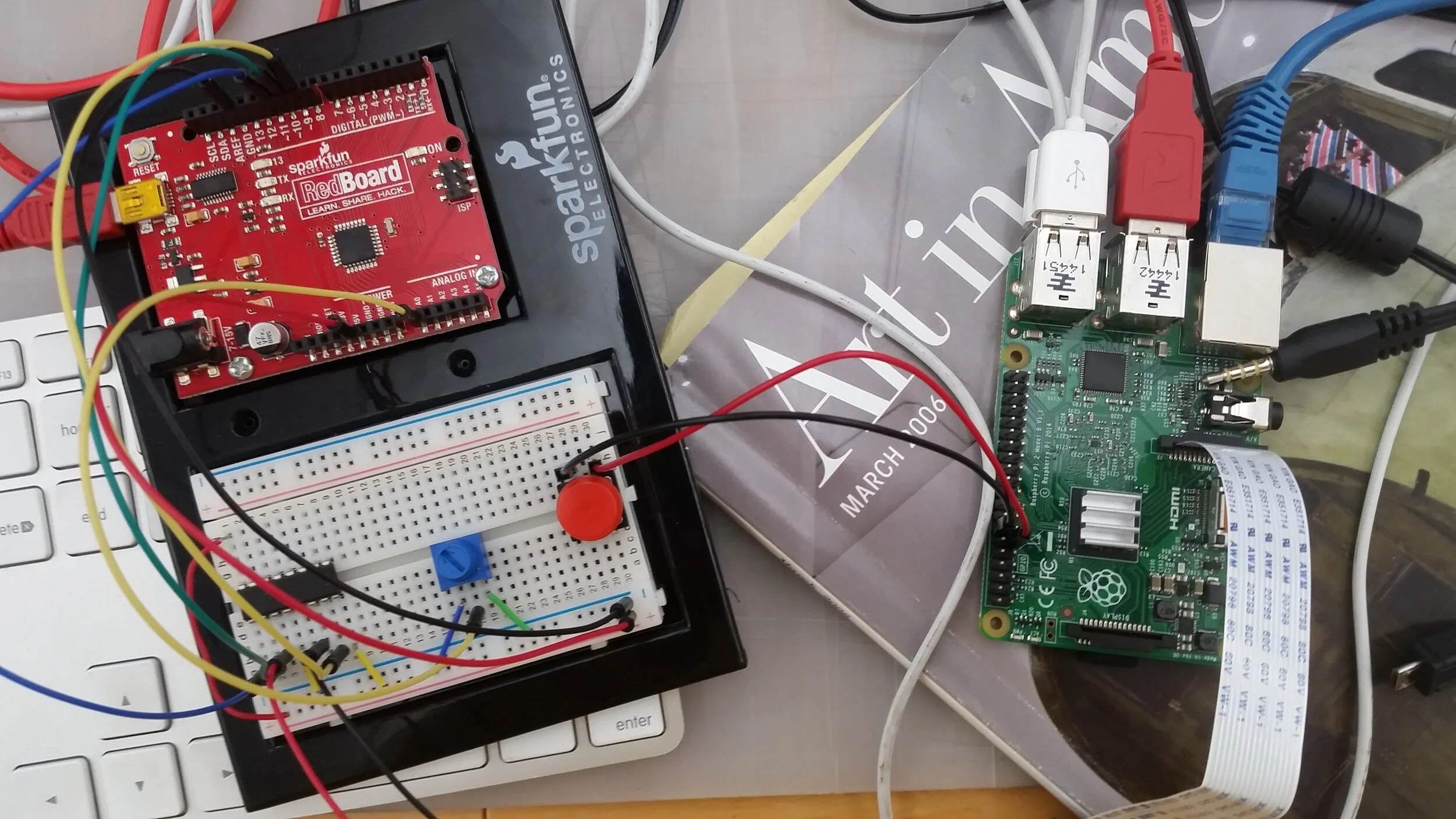 the guts: the arduino was originally controlling a zoom/focus lens. Was also attempting to use an old crt viewfinder as a monitor.