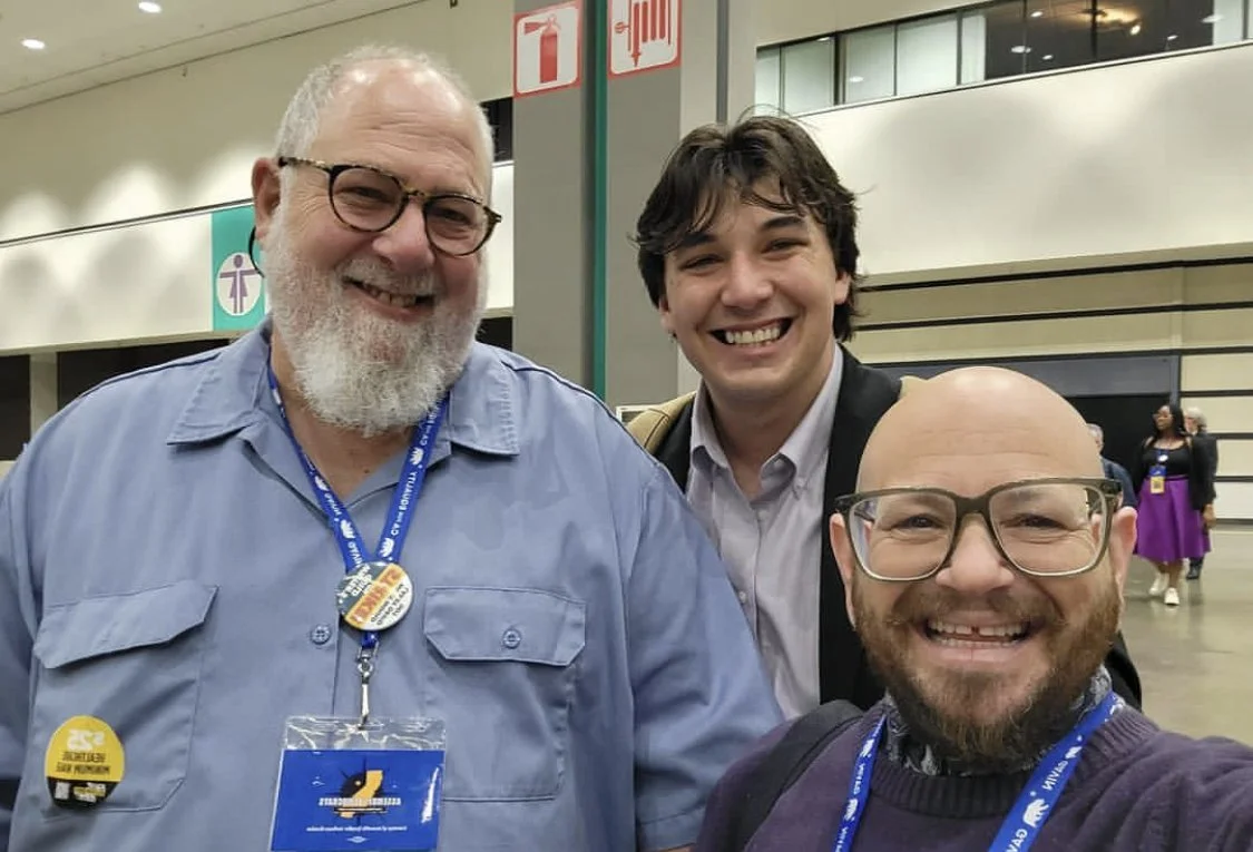 Photo of Andrew Goldenkranz (left), Joe Thompson (middle), Adam Spickler (right) at California Democratic Party Convention