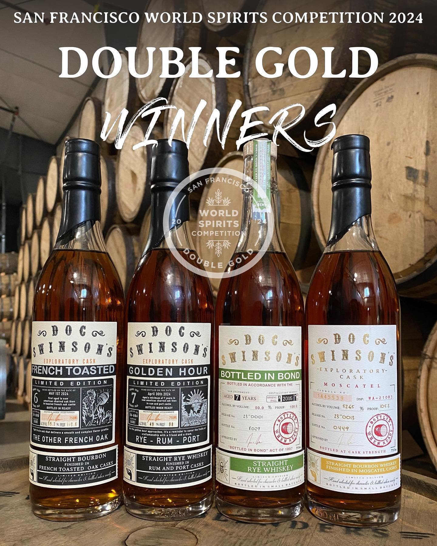 Award season is happening and we just received 4 double gold medals from San Francisco World Spirits Competition 🥇 🥇 🥇 🥇  We are very proud of what we do at Doc Swinson&rsquo;s let us know if you&rsquo;ve tried any of these and what you think!
