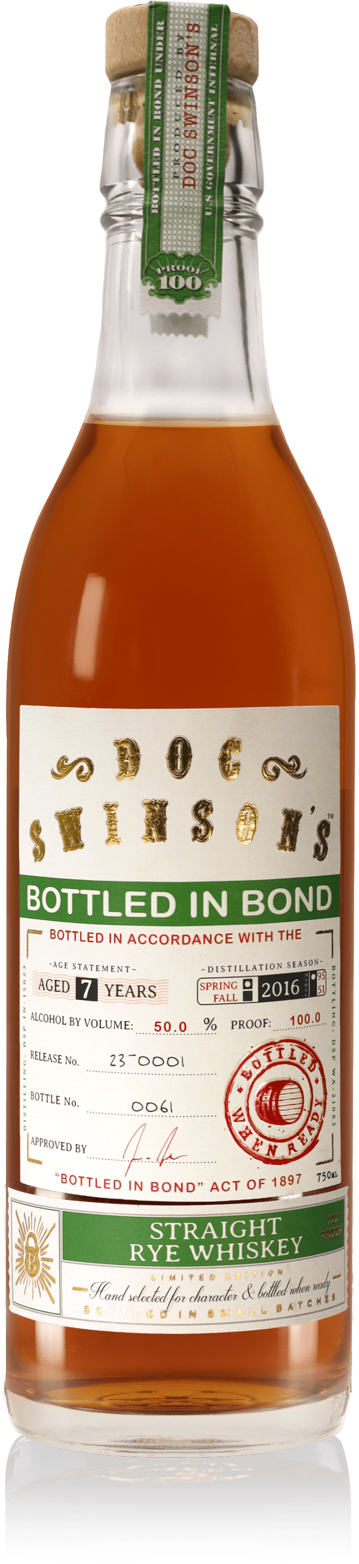 Doc Cottage Rye Bottled in Bond Rye | Doc Swinson's Whiskey