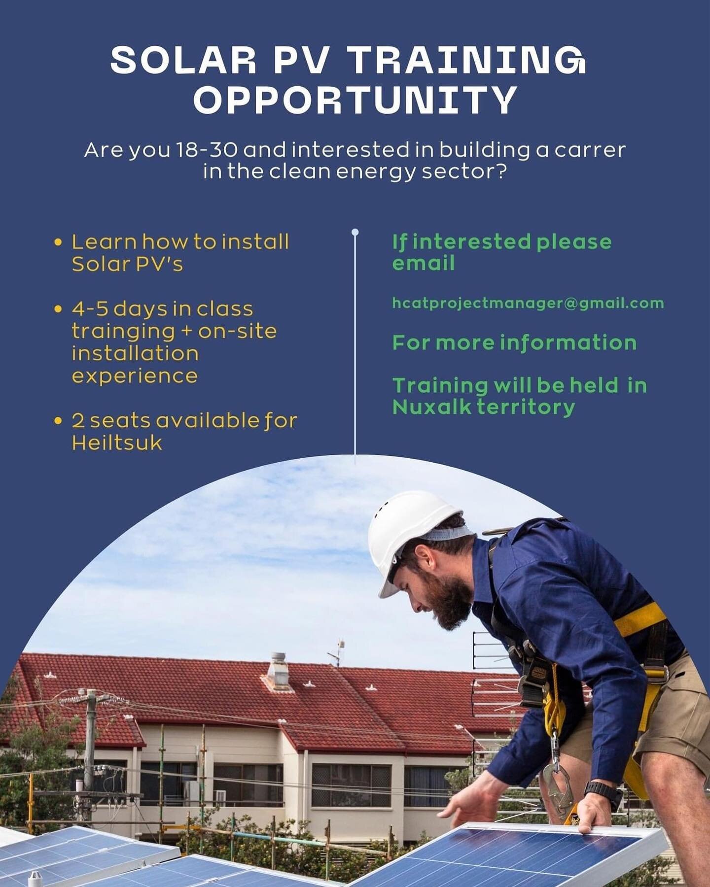 Exciting opportunity to learn how to install solar pv's. 

Are you 18-30 and interested?

Email hcatprojectmanager@gmail.com for more information.