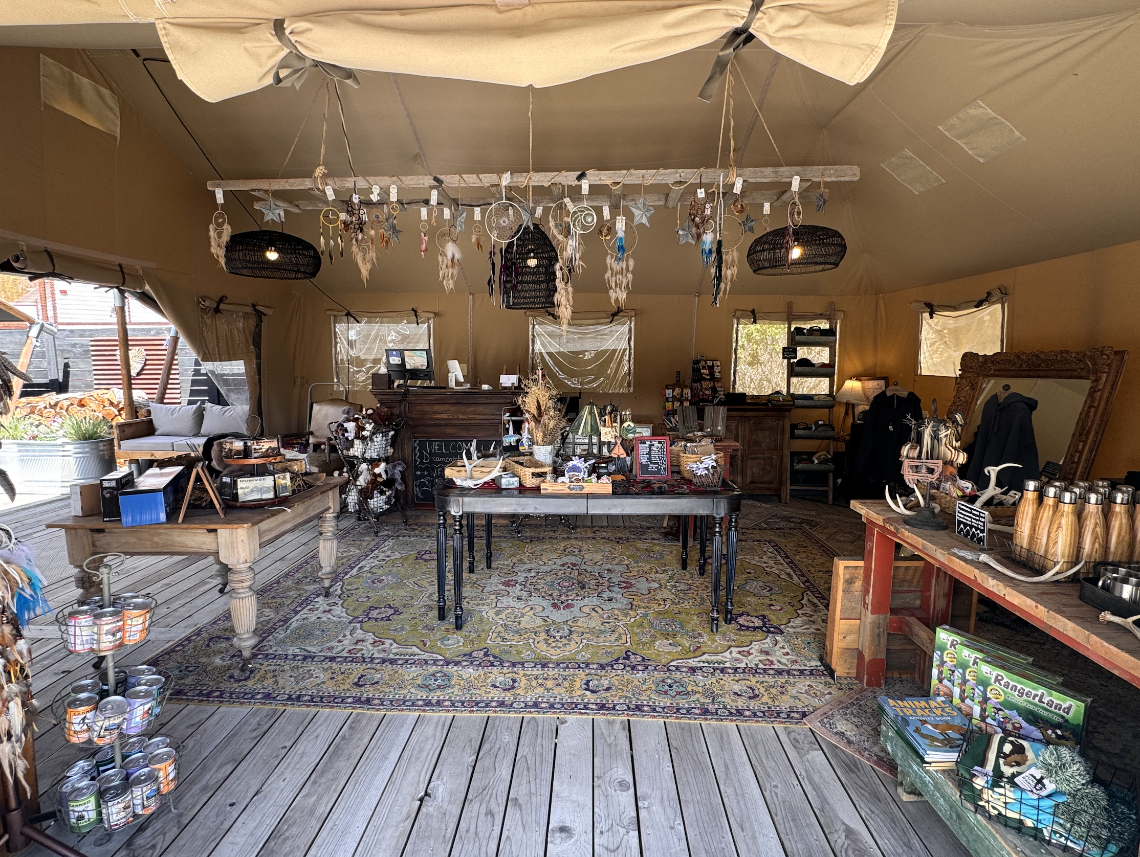 mercantile shop with trinkets and souvenirs at the dreamcatcher tipi hotel
