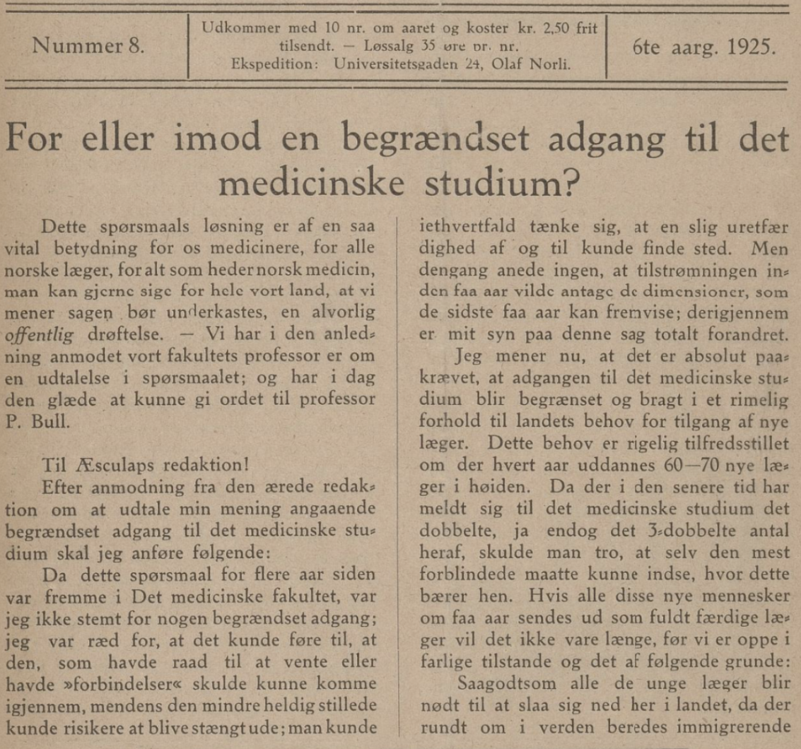 Historisk tilbakeblikk: Burde alle være fri til å studere medisin?