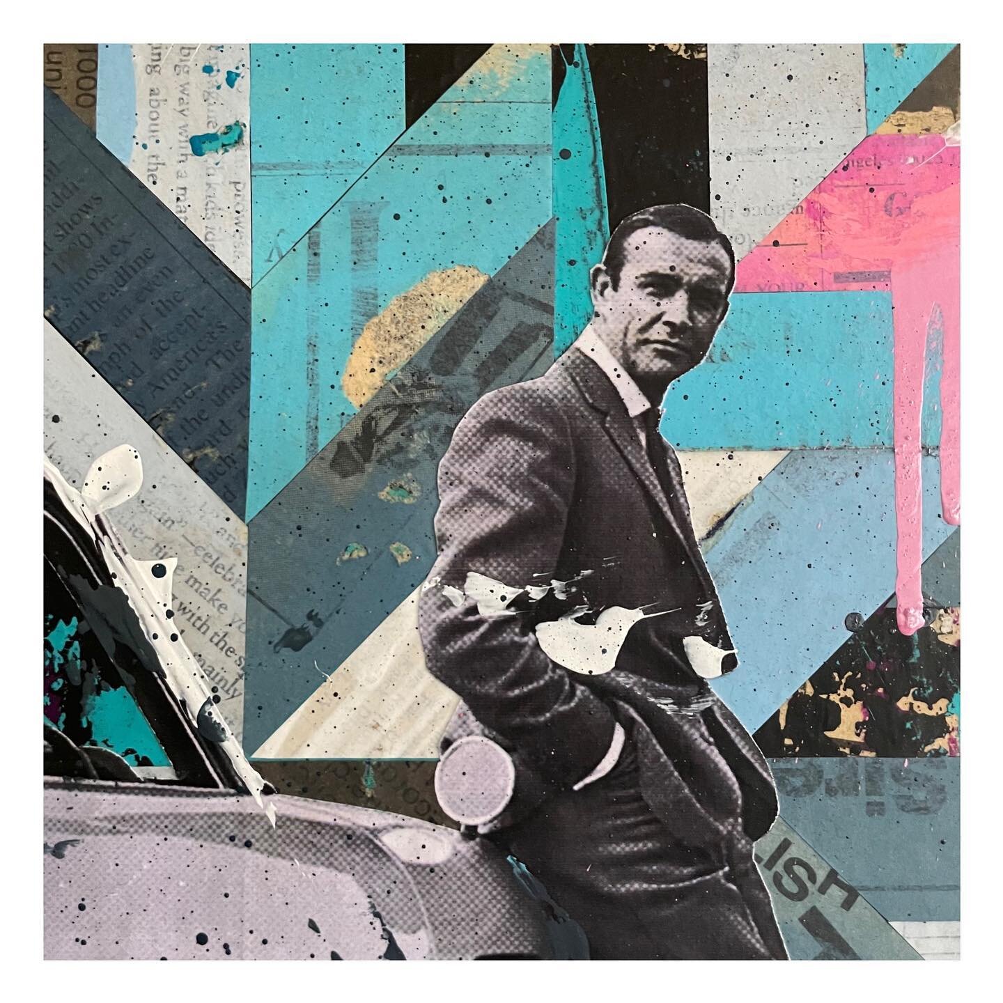 Closeup of this Sean Connery 007 mini. I just started working on the big version of this so if anyone wants to add the mini to their collection, it&rsquo;s available on my website. 

#ContemporaryArt #MixedMediaArt #AbstractArt #GeyerArt #ArtCollecto