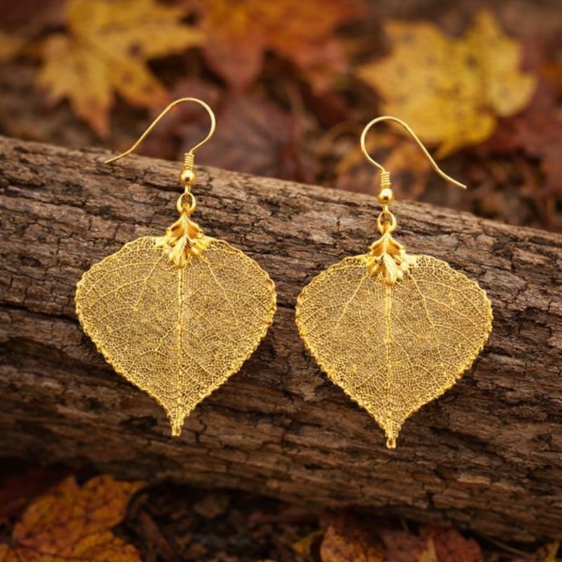 Gold Genuine Aspen Leaf Earrings