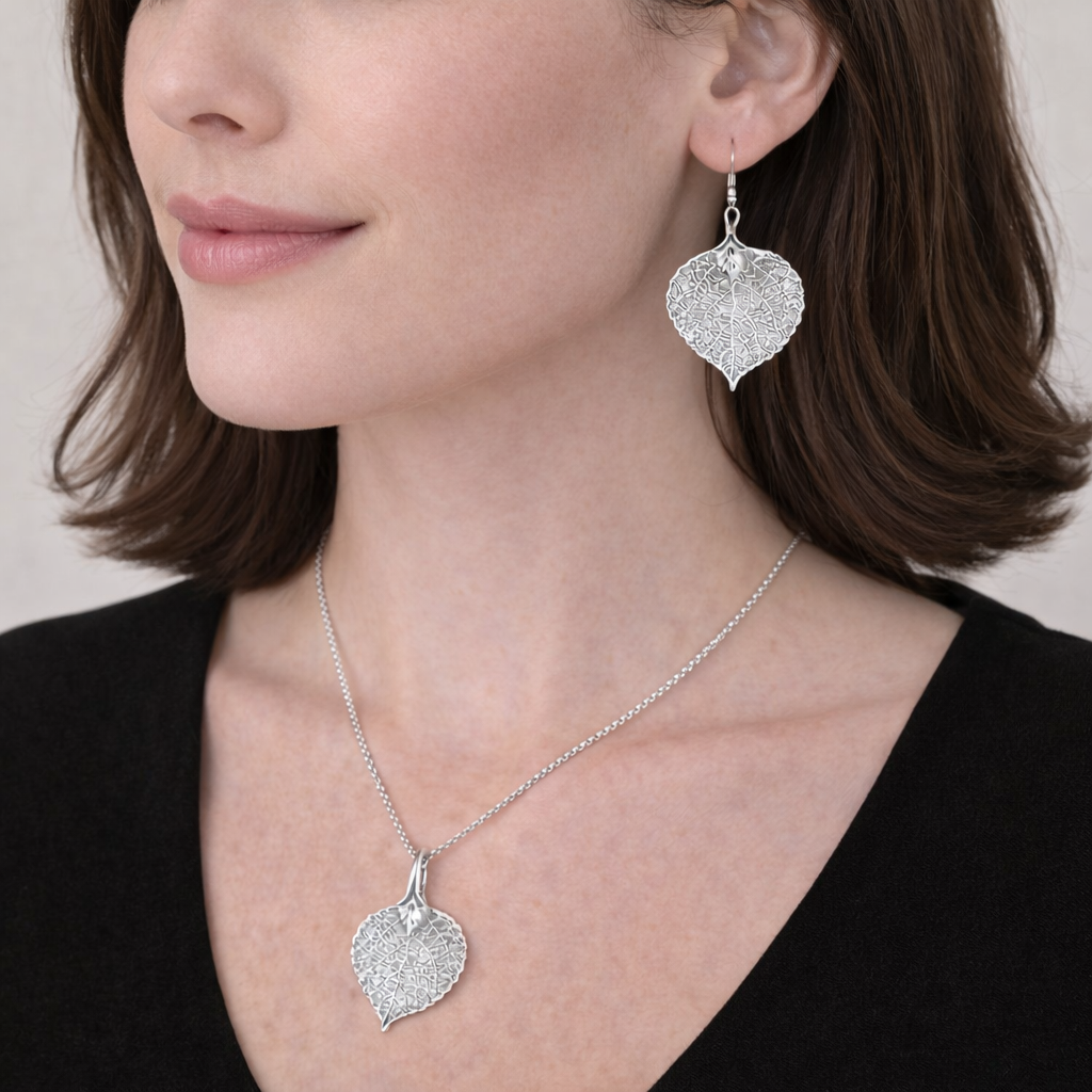 Silver Genuine Aspen Leaf Earrings