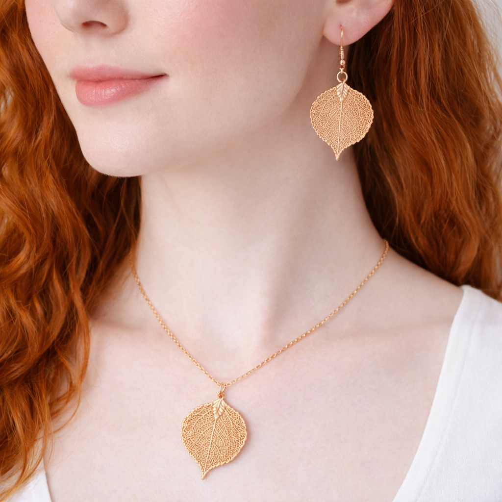 Rose Gold Genuine Aspen Leaf Earrings