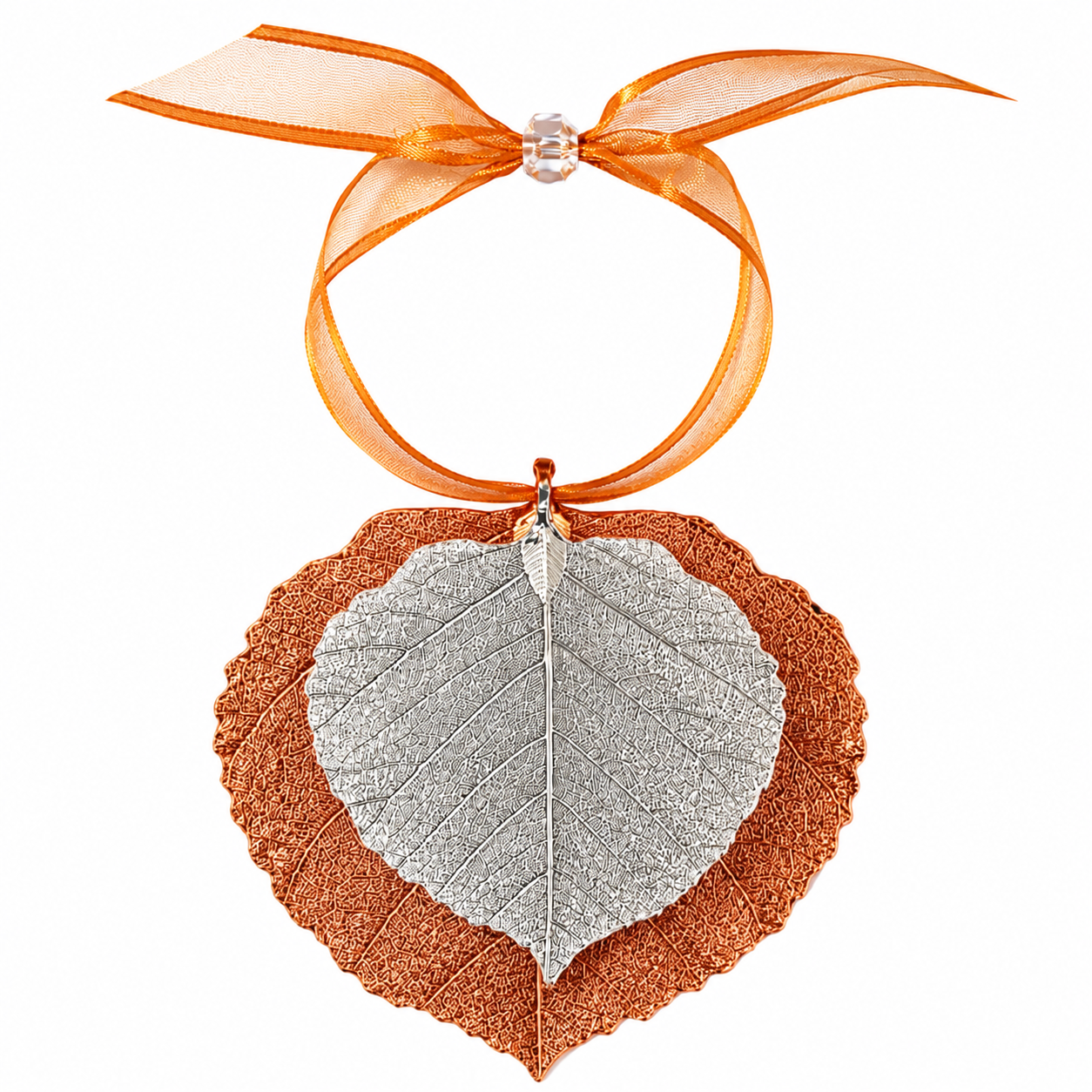 Copper & Silver Double Aspen Leaf Ornament
