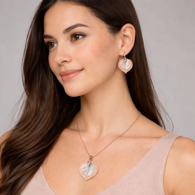 Double Aspen Earrings Rose Gold and Silver