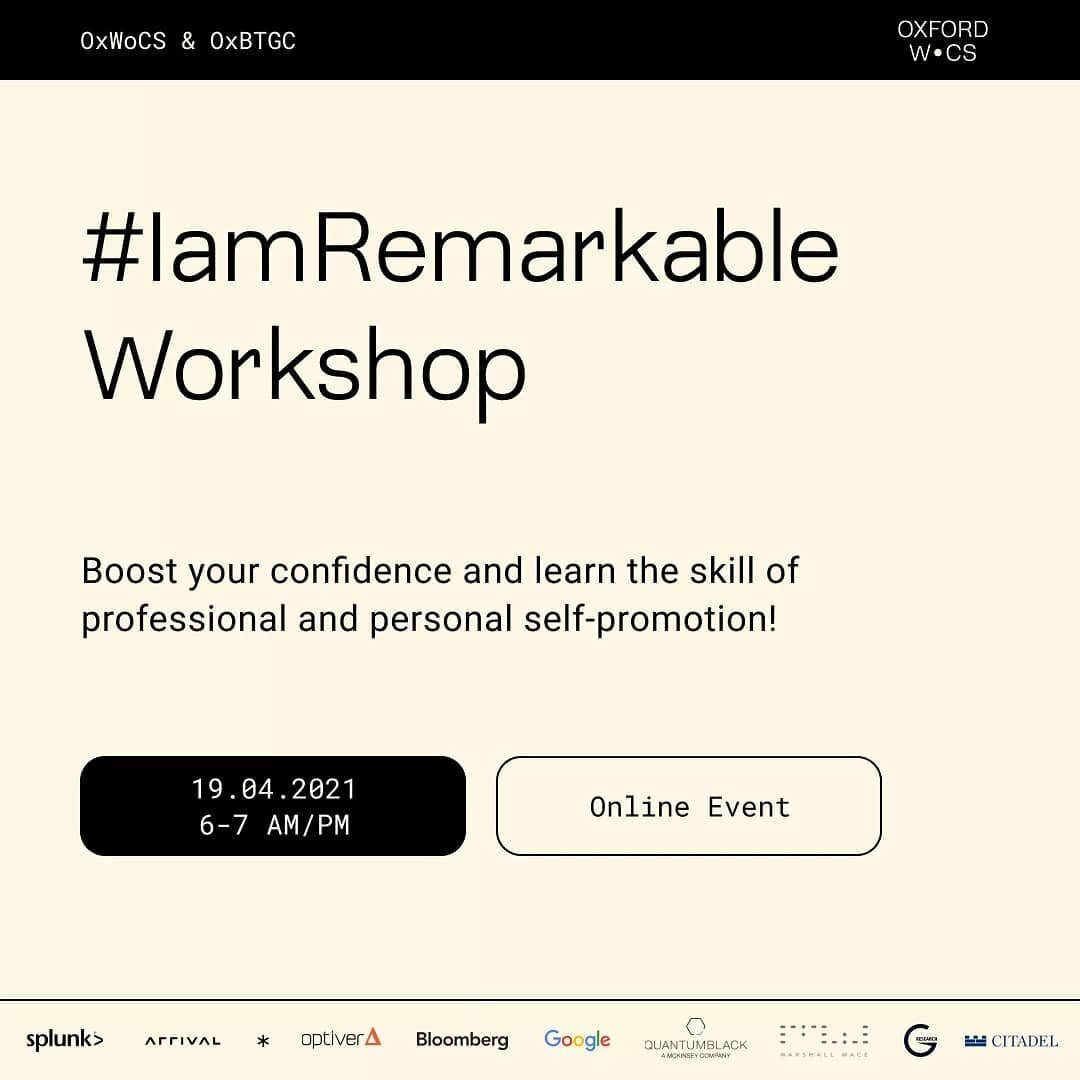 We have partnered with @oxfordbreaktheglassceiling to bring you the #IamRemarkable workshop, targeted to empower women and cultivate the skill of self-promotion in professional and personal lives.

Limited spots for the session, registration form lin