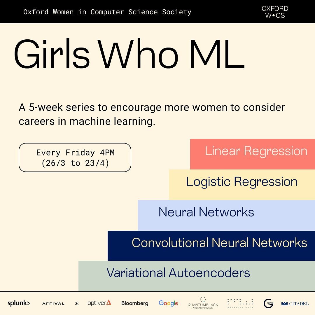 Join us for our intro to Machine Learning webinar series -- GirlsWhoML! 🌟👉See link in Bio!

#oxfordwomen #womenintech #machinelearning