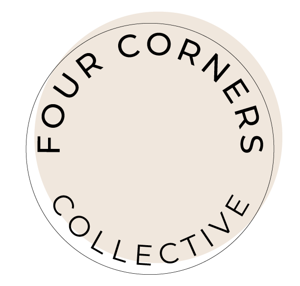 A circular beige sticker with black text that reads 'Four Corners Collective' around the edge.