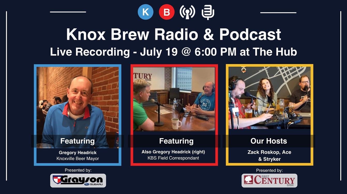 New show tonight at 6pm! Streaming live from Knox Brew Hub and on Channel Z. We will be interviewing the Knoxville Beer Mayor &amp; Knox Brew Stories Field Correspondent, Greg Headrick. Join us in person or on air for what looks to be a very special 