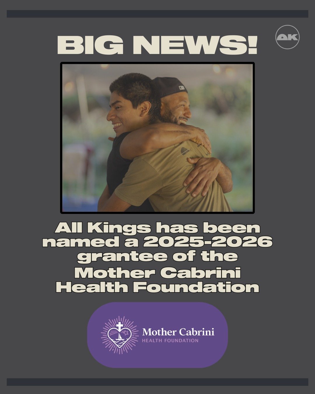 BIG NEWS 🗣️All Kings is honored to be selected as a 2025 grantee of the @cabrinihealthfoundation, joining hundreds of organizations statewide working to improve health equity across New York. 

This support strengthens our work in creating healing s