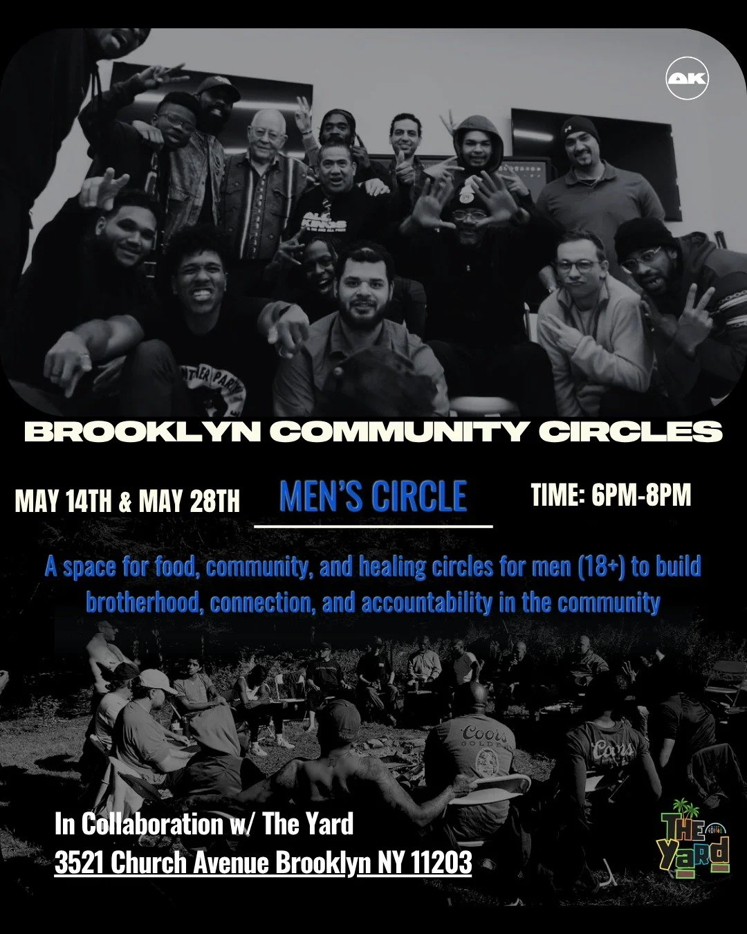 We heal in circles. We heal in community. Pull up to the our community circles this month and connect with men looking to transform themselves: mind, body &amp; spirit. 

All men are welcome. See you soon.