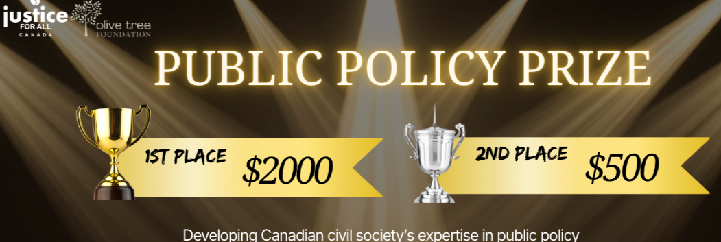 Olive Tree Foundation and Justice For All Canada Announce Public Policy Prize