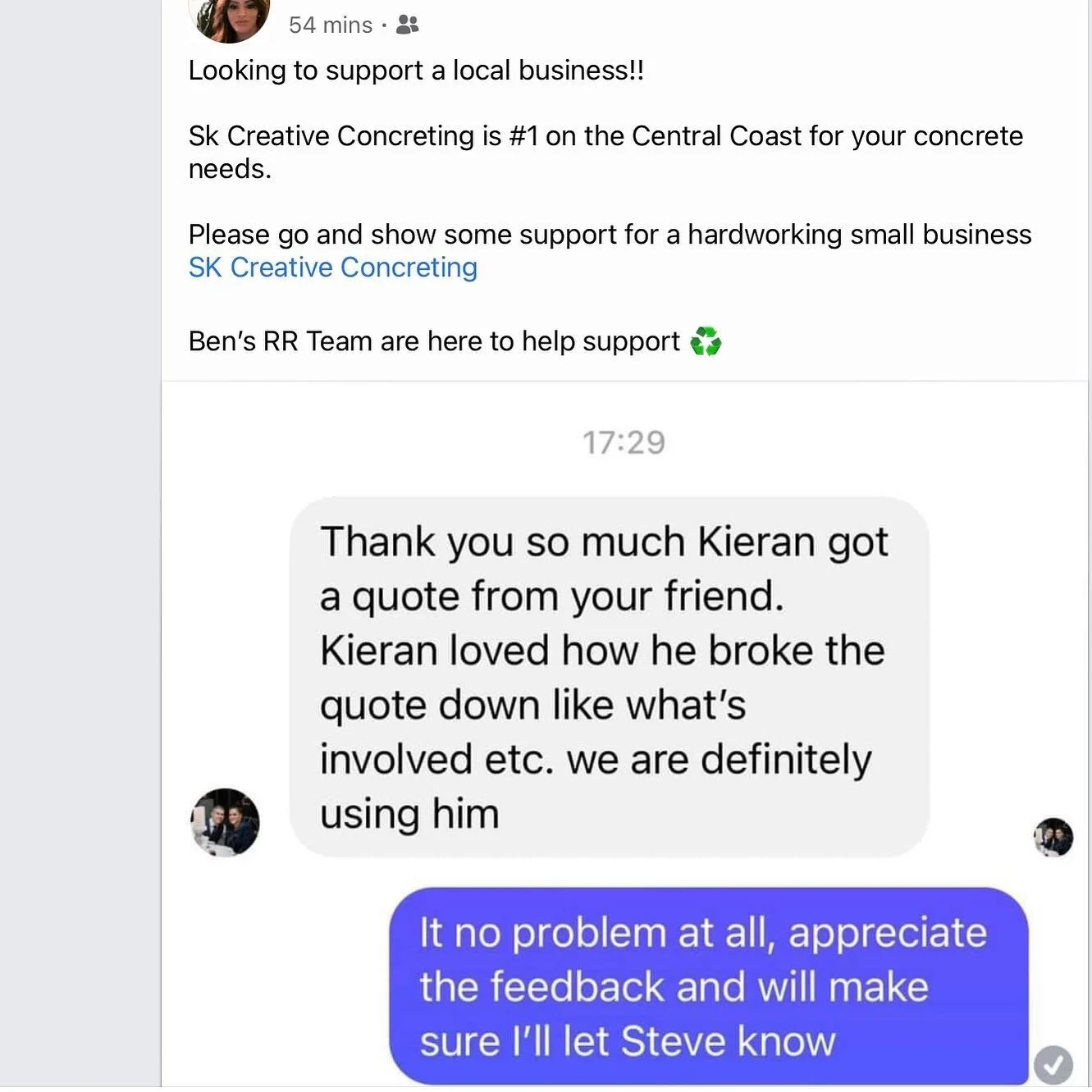 It&rsquo;s great to get some positive feedback and support recommendations from other businesses like Ben&rsquo;s Rubbish Removal Central Coast, check them out if you need any rubbish removed.