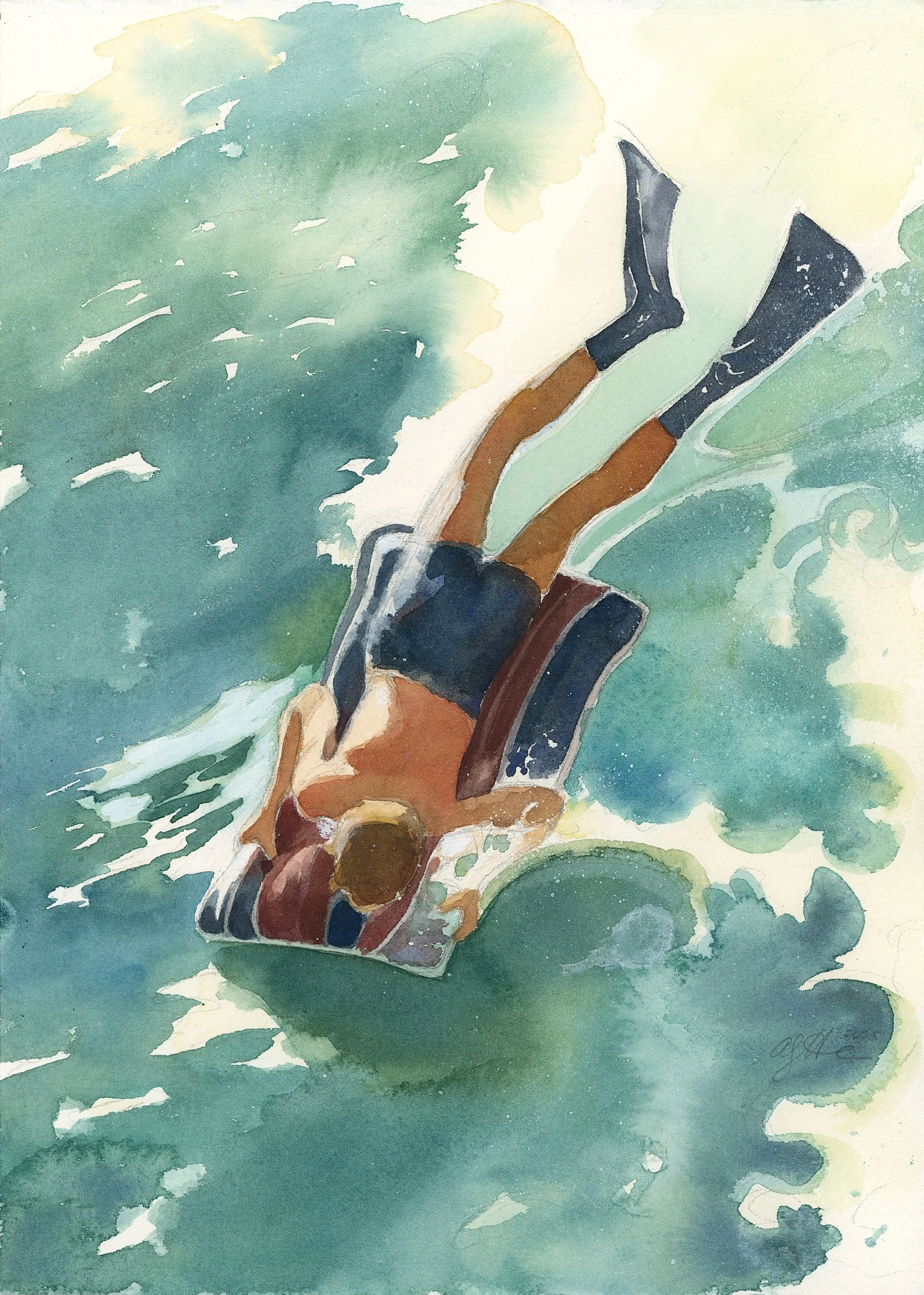 George Greenough Blue Hawaii 3 ✦ Original Watercolor (8 x 11 in.)