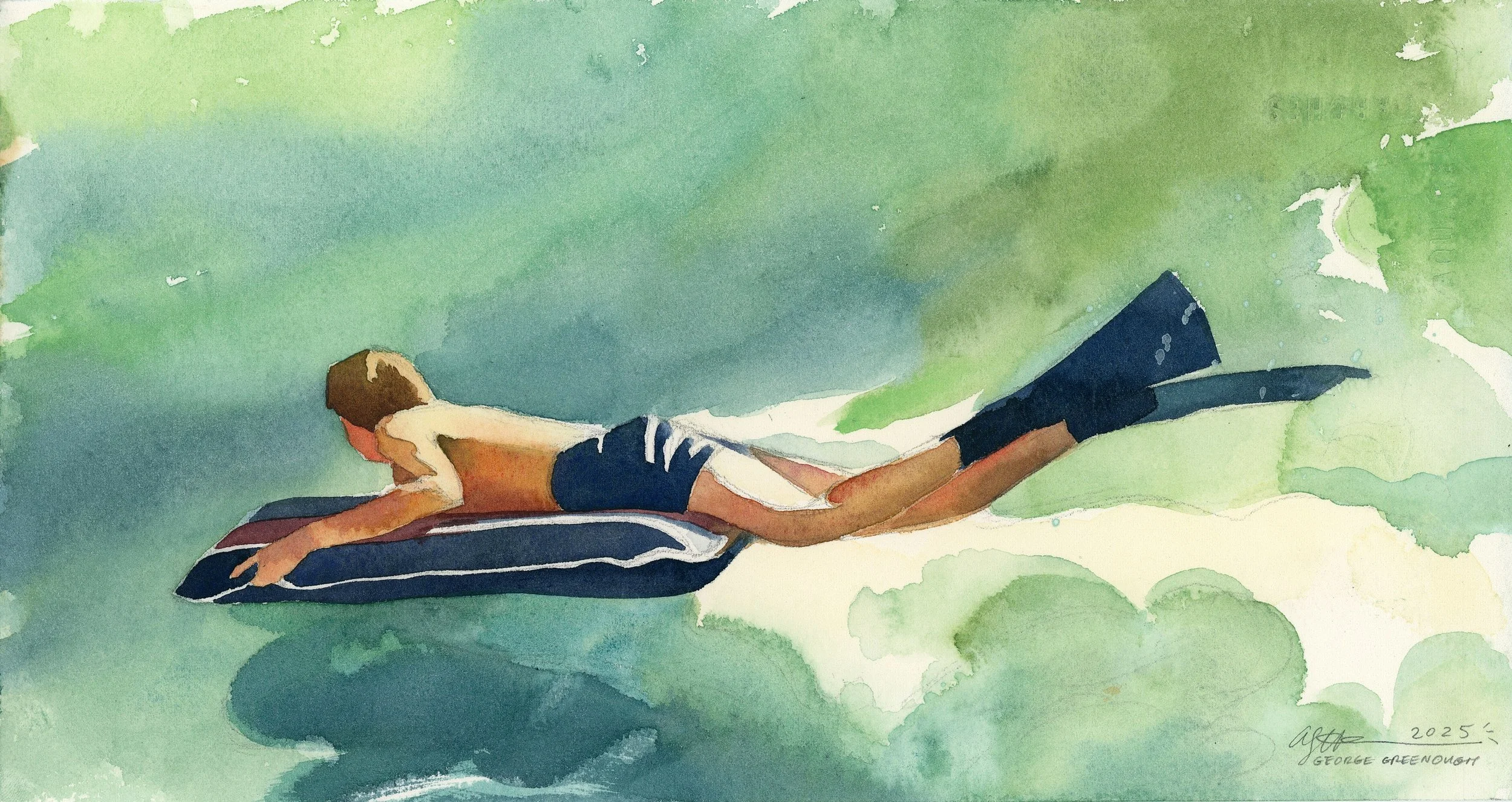 George Greenough Blue Hawaii 2 ✦ Original Watercolor (6 x 11 in.)