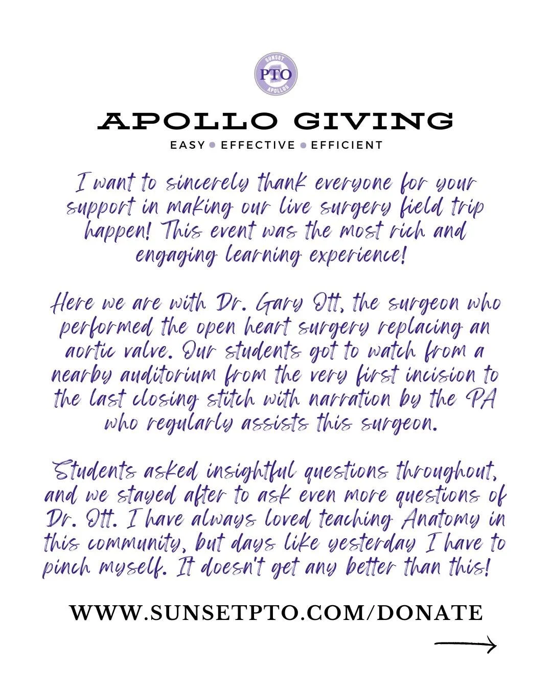 👀Read through some emails we received last year-- your gift is MAKING A DIFFERENCE to the students &amp; staff of Sunset.  These may have come to our inbox but the real heroes are all of you-- our generous Apollo Giving donors.  Let's do it again in