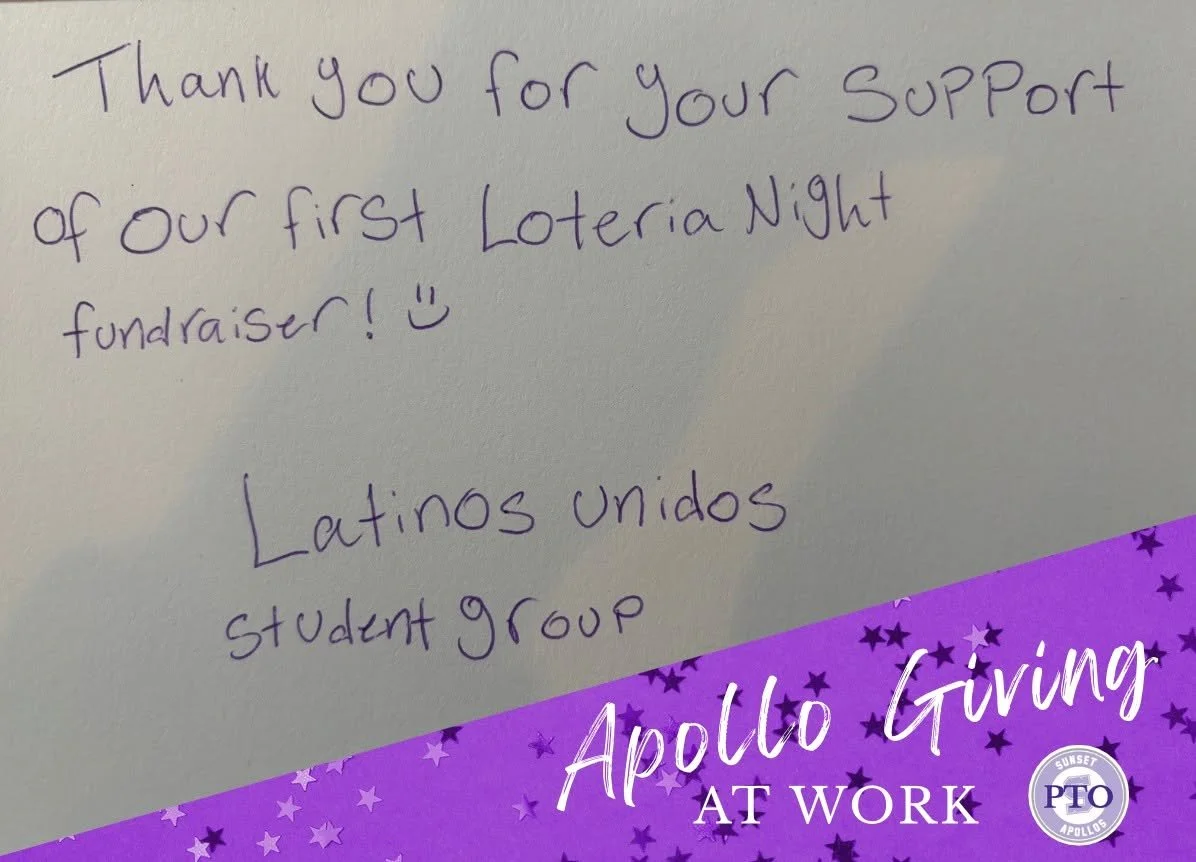 Proud to support Sunset's wide array of clubs. Thank you Apollo Giving donors for allowing us to SAY YES!💜💜