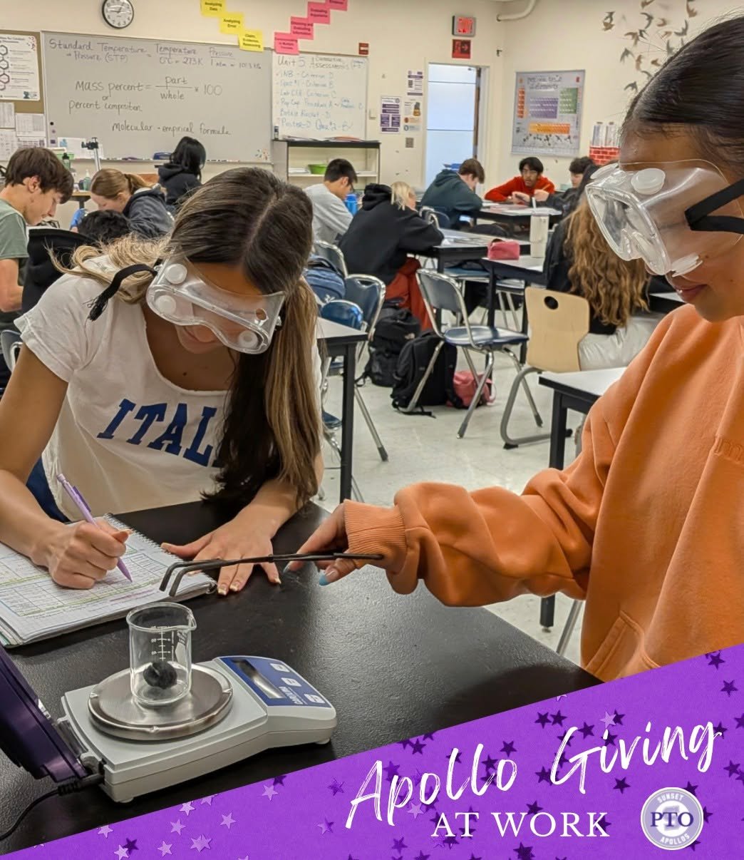 CHEMISTRY FOR THE WIN! Apollo Giving donors provided four electronic balances for Sunset's Chemistry classrooms.  Proud to SAY YES to SCIENCE! Thank you to all who supported our Apollo Giving campaign last fall--your money is working hard! 💜💜